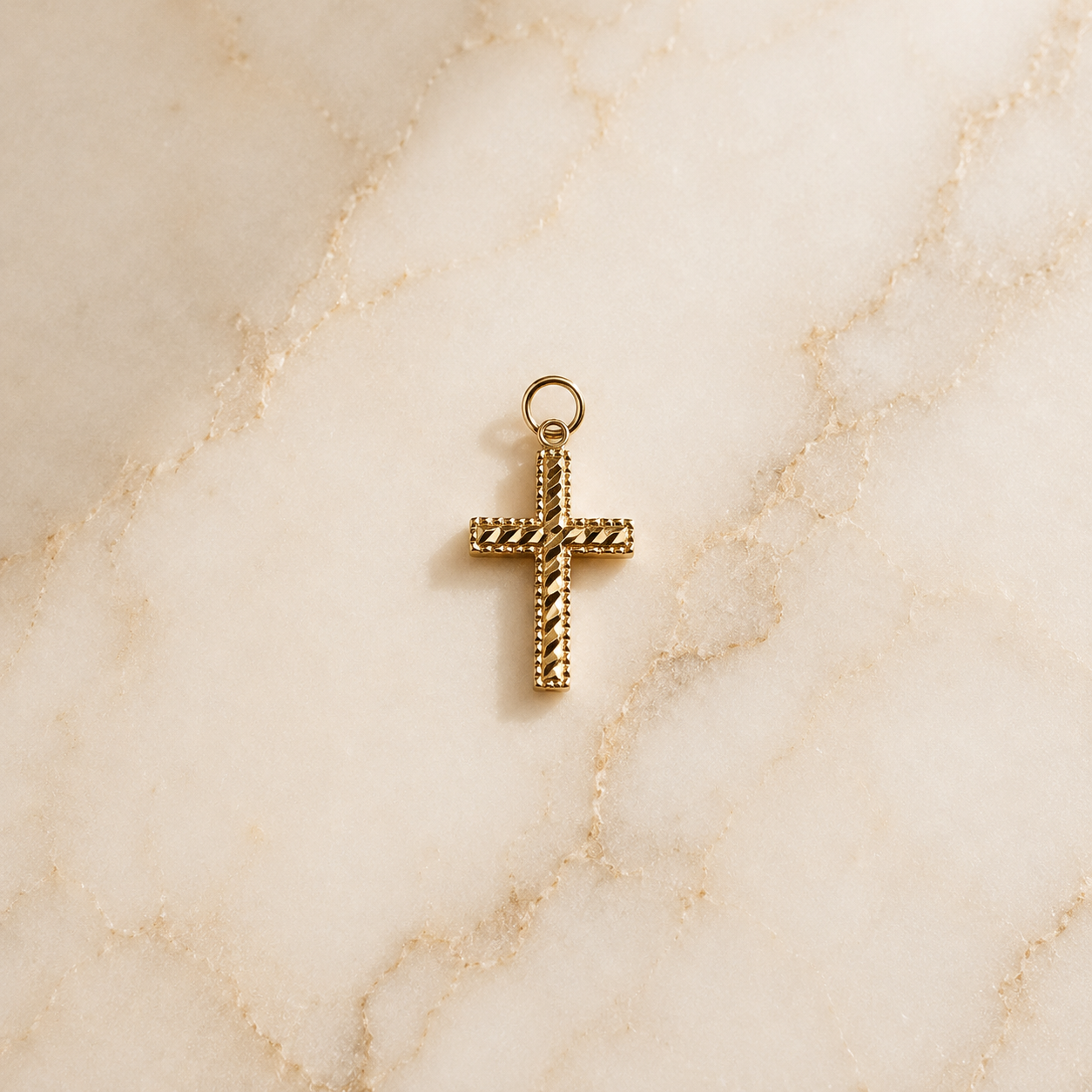 14K Yellow Gold Diamond Etched Cross Pendant